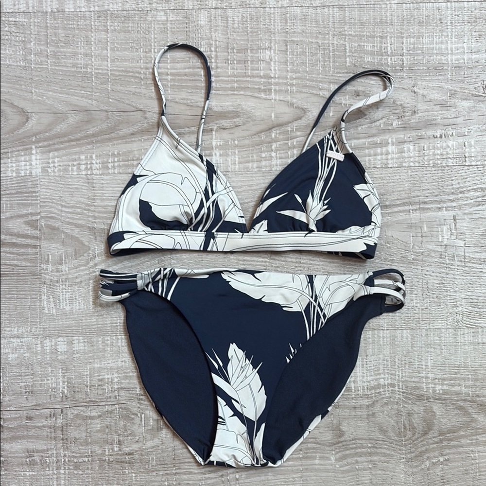 Roxy Navy and White Leaf Print Bikini